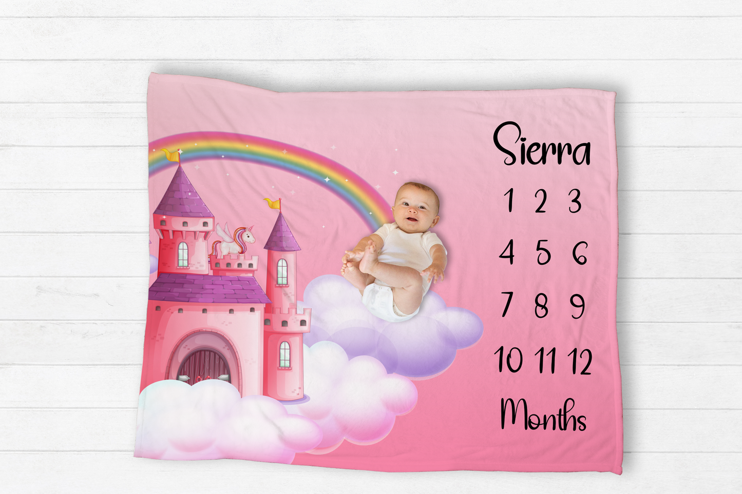 Pink Unicorn Castle Milestone Blanket