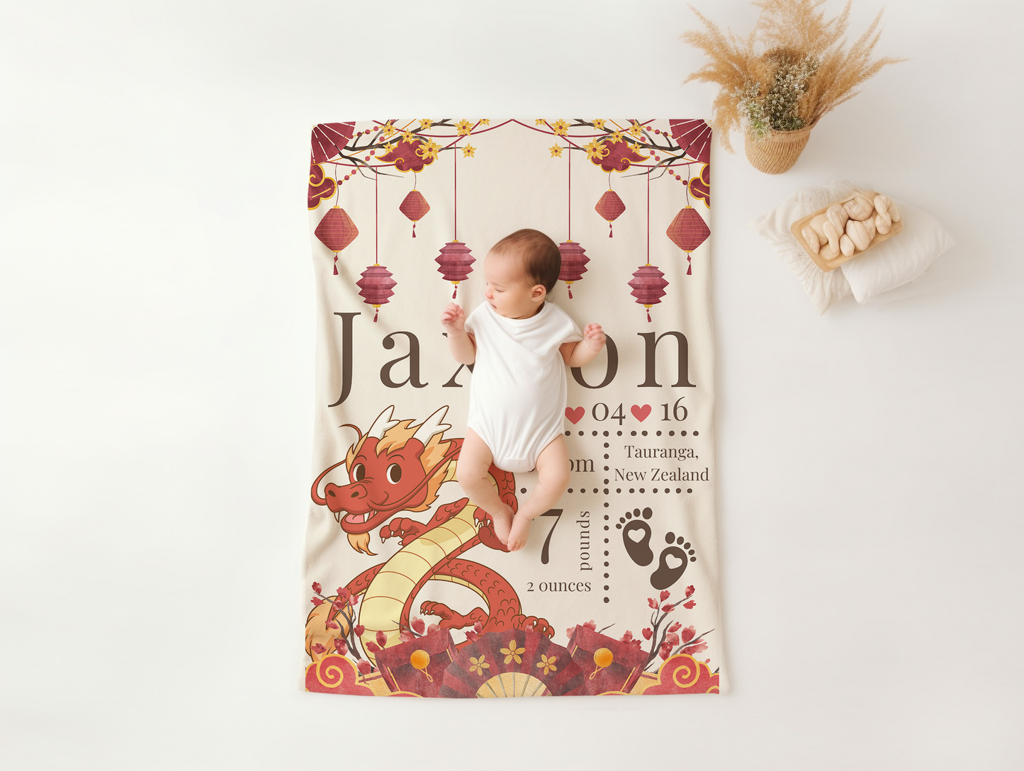 Custom Chinese New Year, Year of the Dragon Birth Stats Blanket