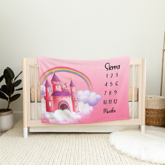 Pink Unicorn Castle Milestone Blanket